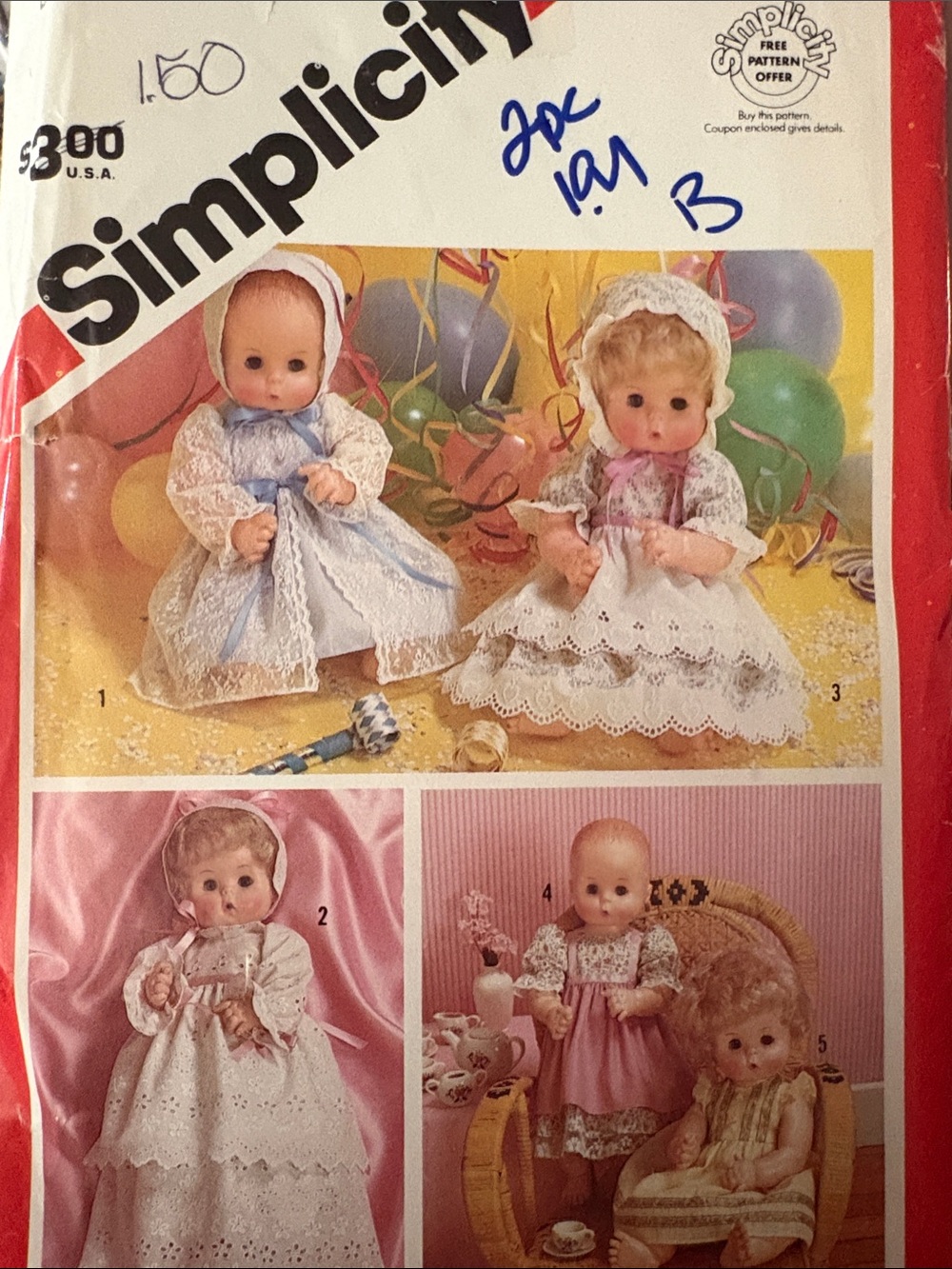 VINT Simplicity Doll Party Dress Pattern Featuring Blue and Pink Dresses